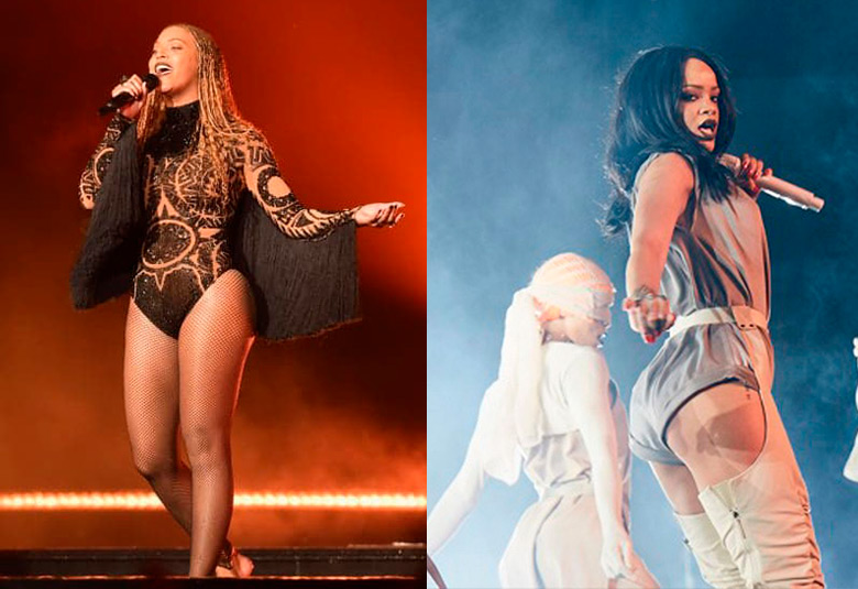 Beyonce e Rihanna em seus shows usando bodies
