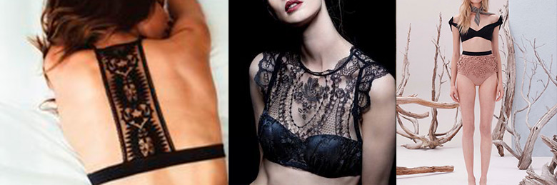 Três modelos usando lingeries pretas com rendas