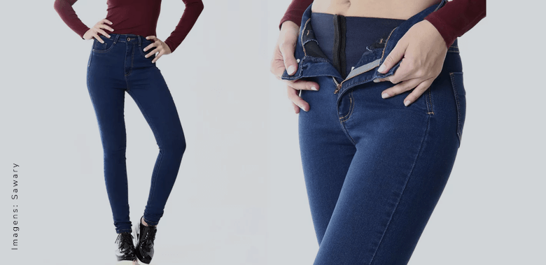 Borges - Calça Jeans meio cós meio elástico para trabalho