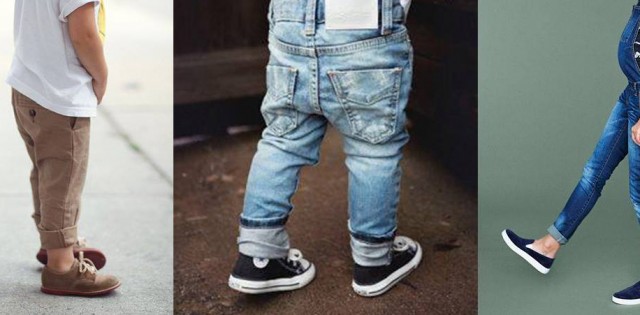crianças e gestantes usando jeans