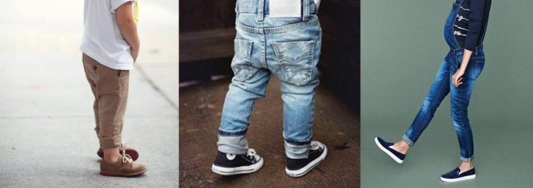 crianças e gestantes usando jeans