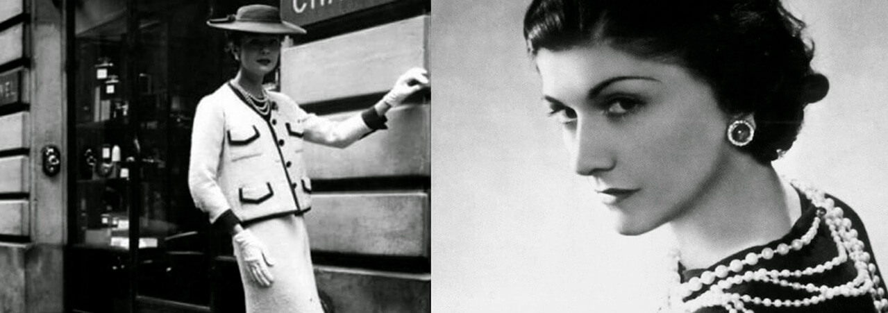 Duas imagens do rosto da Coco Chanel