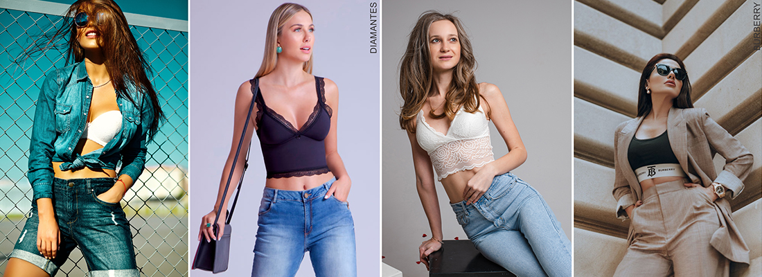 montagem com quatro fotos de mulheres usando lingerie a mostra como top