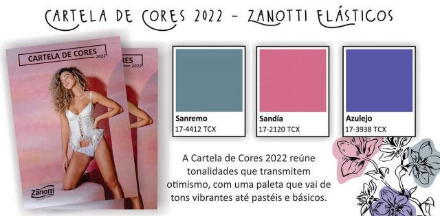 imagem contendo uma foto da cartela de cores da Zanotti, além das três cores lançamento da cartela de cores 2022