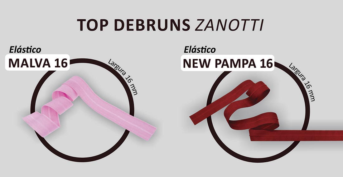 imagem dos debruns New Pampa e Malva, dois dos elásticos mais utilizados na confecção de lingeries