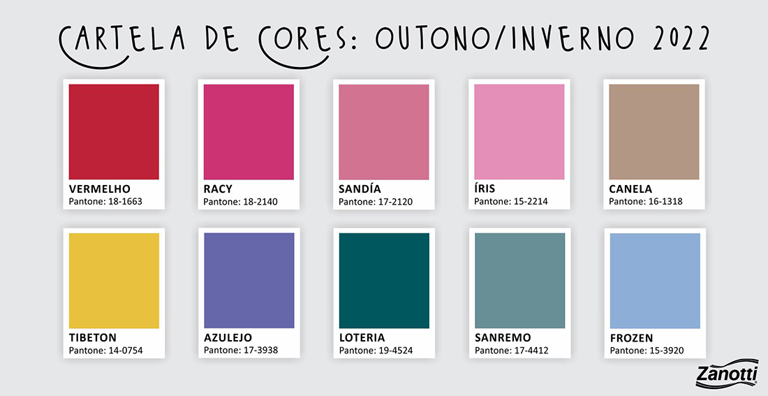 Cartela de cores da Zanotti que são tendência da moda outono/inverno 2022