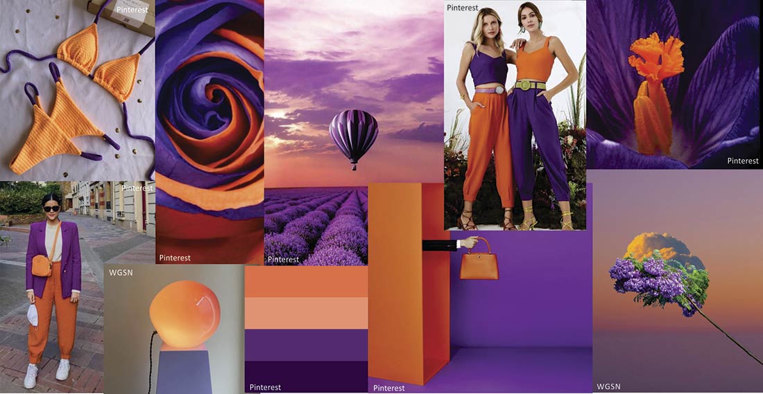 Várias imagens com a cor do ano WGSN 23/24 combinando com o lilás