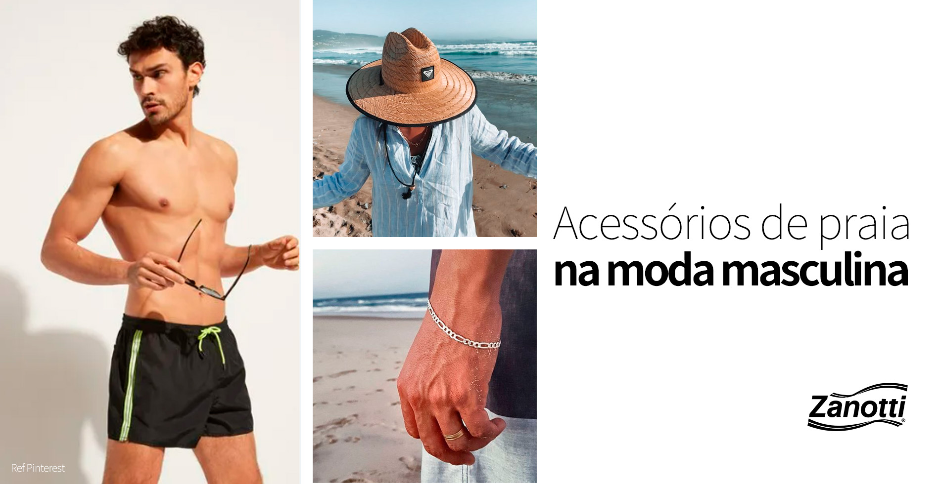 Homens com acessórios de moda praia masculina; chapéu, óculos de sol 